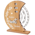 Calendar Perpetuu Decorativ Din Lemn Home Sweet Home, Rustic, Rotativ, Birou, 18 x 20 cm, Natur, Ropet - imagine 2