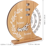 Calendar Perpetuu Decorativ Din Lemn Home Sweet Home, Rustic, Rotativ, Birou, 18 x 20 cm, Natur, Ropet - imagine 3