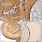 Calendar Perpetuu Decorativ Din Lemn Home Sweet Home, Rustic, Rotativ, Birou, 18 x 20 cm, Natur, Ropet - imagine 4