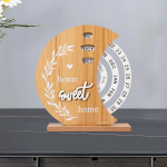 Calendar Perpetuu Decorativ Din Lemn Home Sweet Home, Rustic, Rotativ, Birou, 18 x 20 cm, Natur, Ropet - imagine 7