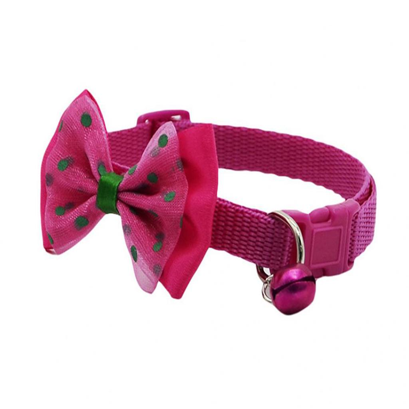 Zgarda ajustabila cu clopotel si fundita pentru caini Zgarda ajustabila cu clopotel si fundita pentru caini, 27-42cm/15mm, Roz, Ropet - imagine 1