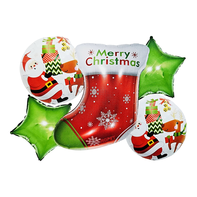 balon_craciun_set_soseta Set 5 Baloane Folie Ciorap De Craciun, 45 cm – 60 cm, Pentru Sarbatori De Iarna, Ropet - imagine 1