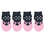 Sosete Ropet Antiderapante Pentru Caini, 4 buc, Roz/Negru, Marimea S