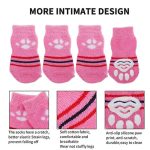 Sosete Ropet Antiderapante Pentru Caini, 4 buc, Roz/Alb, Marimea S - imagine 2