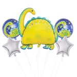Set 5 Baloane Folie Dinozauri, Galben, 45-85 cm, Ropet