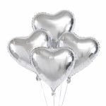 Set 4 Baloane Folie Inimioare, Argintiu, 25 cm, Ropet