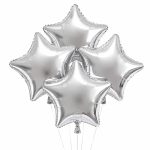 Set 4 Baloane Folie Stelute, Argintiu, 25 cm, Ropet
