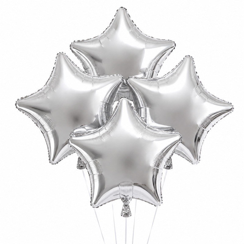 baloane_folie_stelute_argintiu Set 4 Baloane Folie Stelute, Argintiu, 25 cm, Ropet - imagine 1