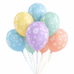 Set 10 Baloane Latex Pastel Macarons Cu Flori, 30 cm, Ropet