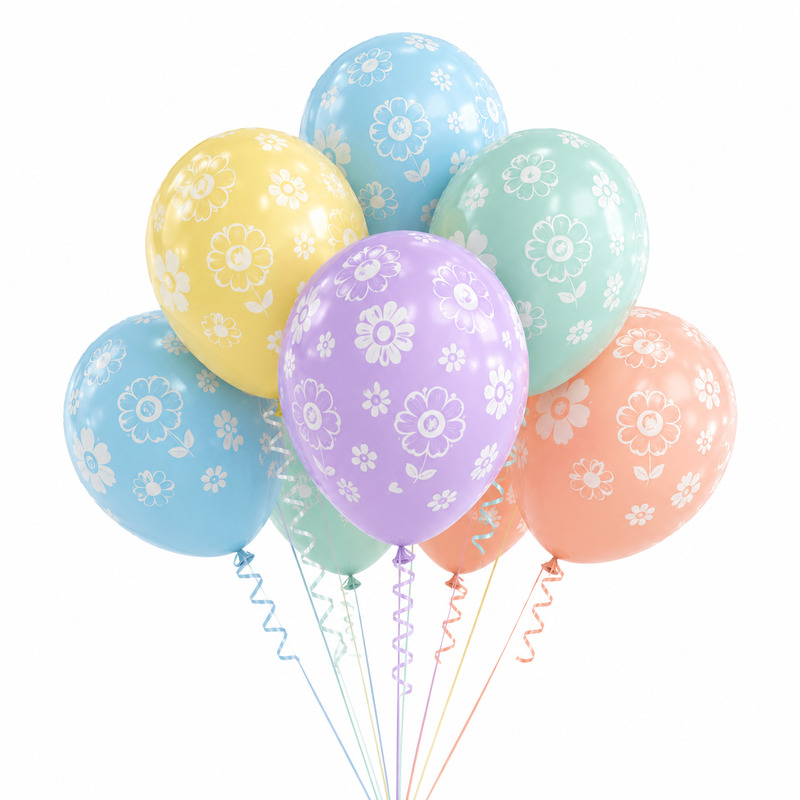 baloane_pastel_cu_flori_1 Set 10 Baloane Latex Pastel Macarons Cu Flori, 30 cm, Ropet - imagine 1