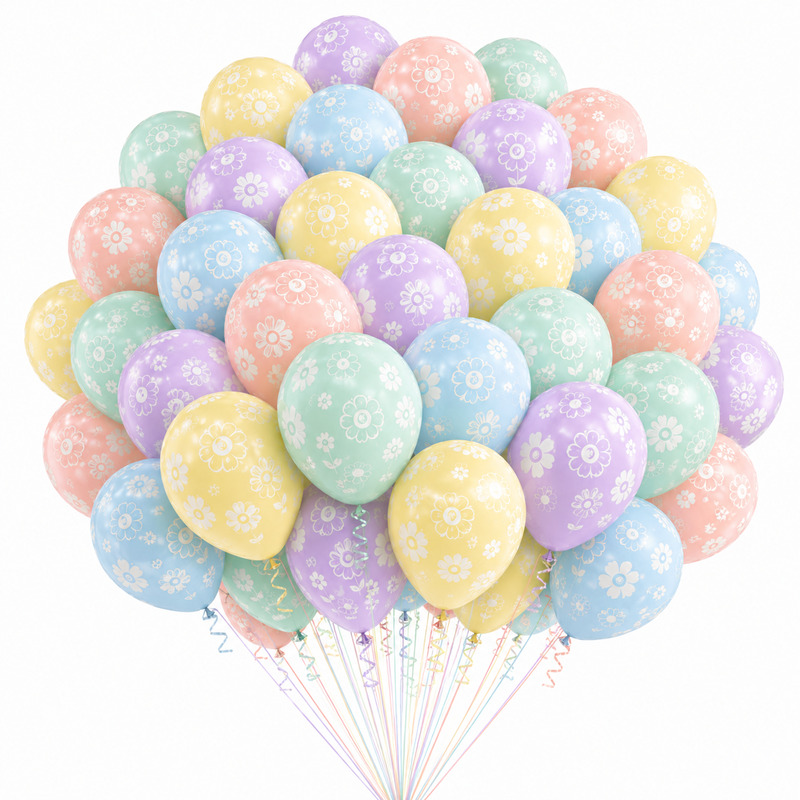 baloane_pastel_cu_flori_3 Set 100 Baloane Latex Pastel Macarons Cu Flori, 30 cm, Ropet - imagine 1