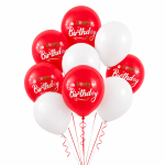 Set 10 Baloane Latex Rosu si Alb, Happy Birthday, 30 cm, Ropet
