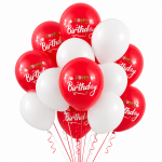 Set 25 Baloane Latex Rosu si Alb, Happy Birthday, 30 cm, Ropet