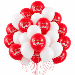 Set 50 Baloane Latex Rosu si Alb, Happy Birthday, 30 cm, Ropet