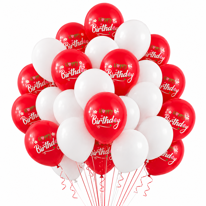 baloane_latex_happy_birthday_alb_alb_3 Set 100 Baloane Latex Rosu si Alb, Happy Birthday, 30 cm, Ropet - imagine 1