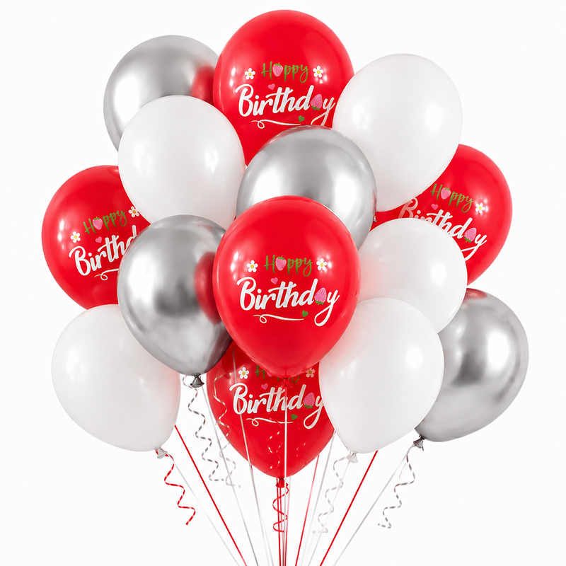 baloane_latex_happy_birthday_alb_atgintiu_2 Set 25 Baloane Latex Rosu, Alb si Argintiu, Happy Birthday, 30 cm, Ropet - imagine 1