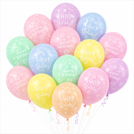 Set 50 Baloane Latex Happy Birthday, Pastel, 30 cm, Ropet