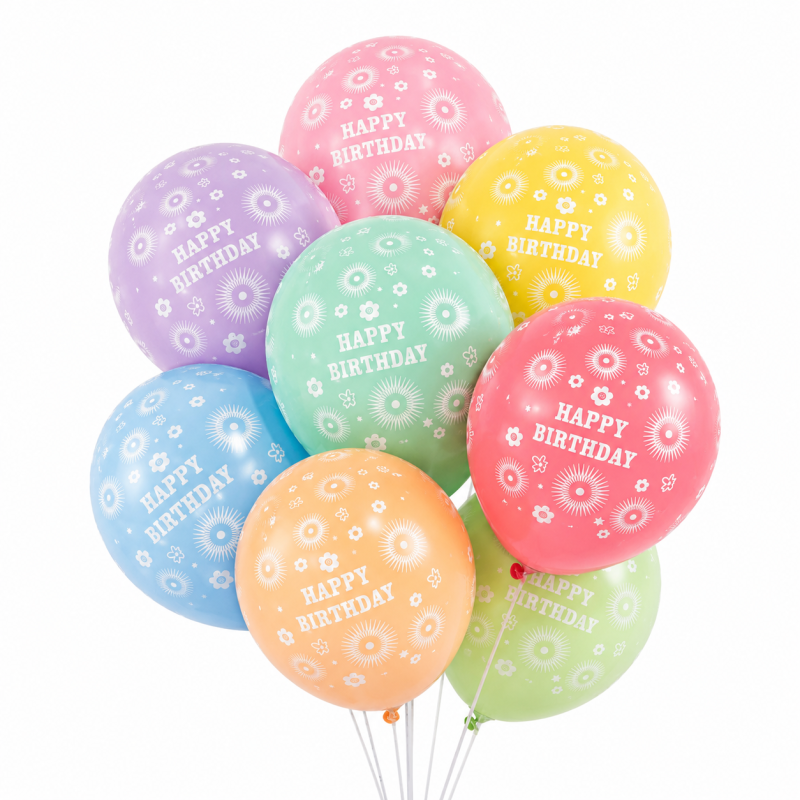 Set 25 Baloane Latex Happy Birthday, Pastel, 30 cm, Ropet - imagine 4