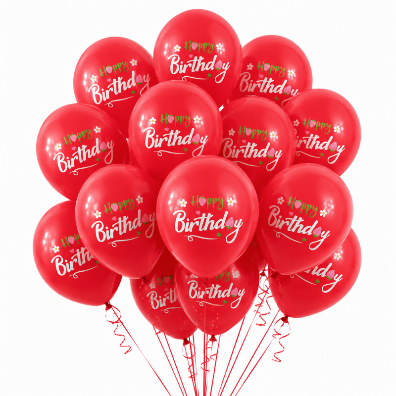 Set 10 Baloane Latex Happy Birthday, Rosu, 30 cm, Ropet - imagine 2