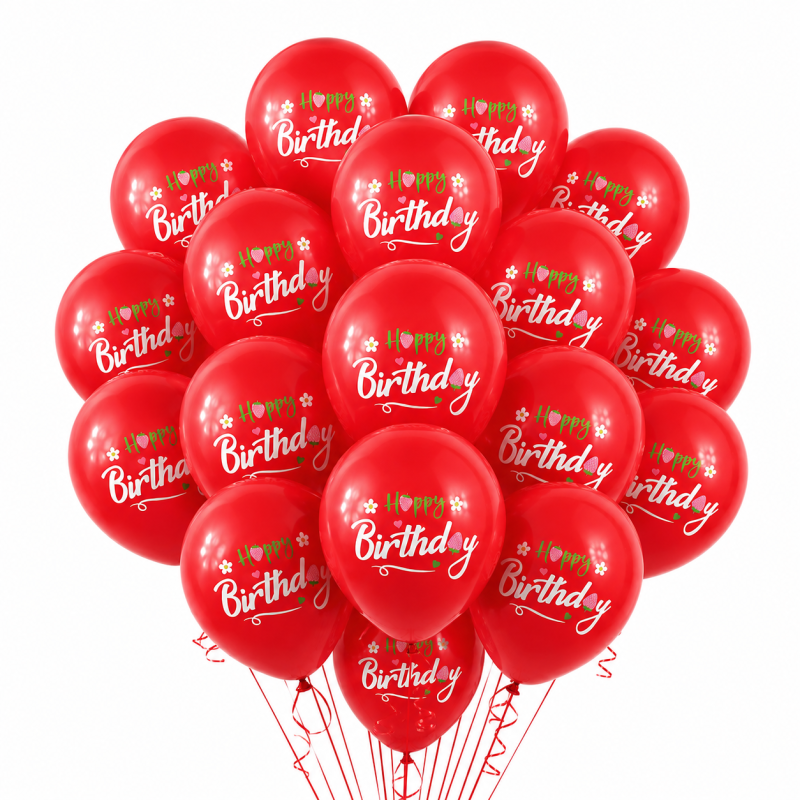 Set 10 Baloane Latex Happy Birthday, Rosu, 30 cm, Ropet - imagine 3