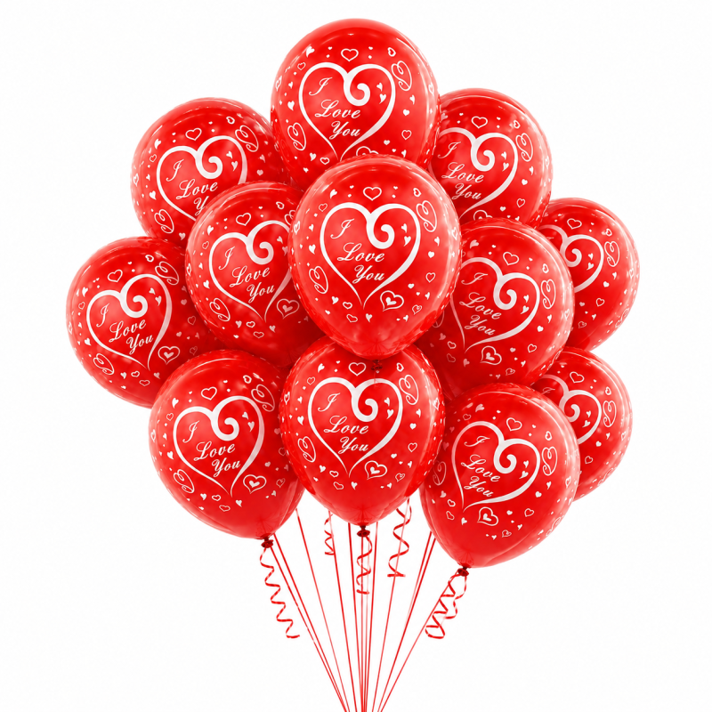 Set 10 Baloane Latex I Love You, Rosu, 30 cm, Ropet - imagine 2