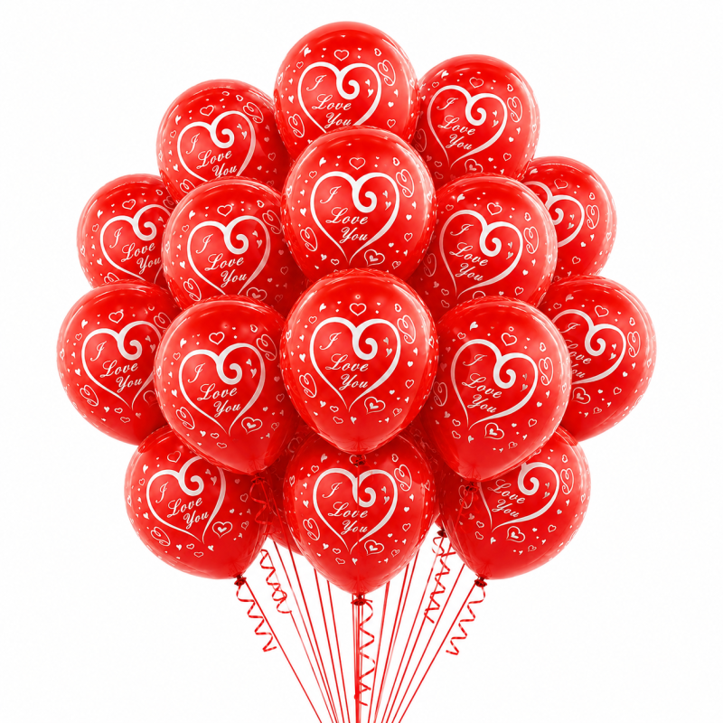 Set 10 Baloane Latex I Love You, Rosu, 30 cm, Ropet - imagine 3