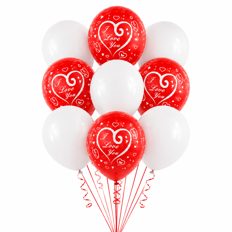 baloane_latex_i_love_you_alb_1 Set 10 Baloane Latex Rosu si Alb, I Love You, 30 cm, Ropet - imagine 1