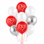 Set 10 Baloane Latex Rosu, Alb si Argintiu, I Love You, 30 cm, Ropet