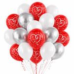 Set 25 Baloane Latex Rosu, Alb si Argintiu, I Love You, 30 cm, Ropet
