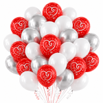 Set 100 Baloane Latex Rosu, Alb si Argintiu, I Love You, 30 cm, Ropet