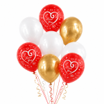 Set 10 Baloane Latex Rosu, Alb si Auriu, I Love You, 30 cm, Ropet