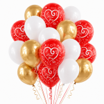 Set 25 Baloane Latex Rosu, Alb si Auriu, I Love You, 30 cm, Ropet