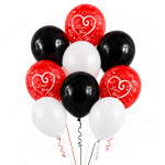 Set 10 Baloane Latex Rosu, Alb si Negru, I Love You, 30 cm, Ropet