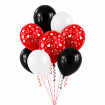 Set 10 Baloane Latex Rosu, Alb si Negru, Cu Inimioare, 30 cm, Ropet
