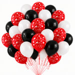 Set 100 Baloane Latex Rosu, Alb si Negru, Cu Inimioare, 30 cm, Ropet