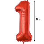Balon Folie Cifra 1, Rosu, 80 cm, Ropet - imagine 2