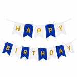 Banner Happy Birthday Ghirlanda Decor Aniversare, Alb - Albastru Regal, 2.5 m x 17 cm, Ropet