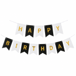 Banner Happy Birthday Ghirlanda Decor Aniversare, Alb - Negru, 2.5 m x 17 cm, Ropet