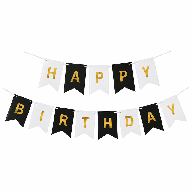 banner_happy_birthday_alb_negru_white_800x800 Banner Happy Birthday Ghirlanda Decor Aniversare, Alb - Negru, 2.5 m x 17 cm, Ropet - imagine 1