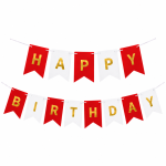 Banner Happy Birthday Ghirlanda Decor Aniversare, Alb - Rosu, 2.5 m x 17 cm, Ropet