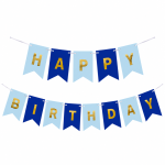 Banner Happy Birthday Ghirlanda Decor Aniversare, Albastru Deschis - Albastru Regal, 2.5 m x 17 cm, Ropet