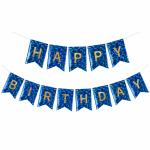 Banner Happy Birthday Ghirlanda Decor Aniversare, Albastru Holografic, 2.5 m x 17 cm, Ropet