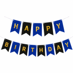 Banner Happy Birthday Ghirlanda Decor Aniversare, Negru - Albastru Regal, 2.5 m x 17 cm, Ropet