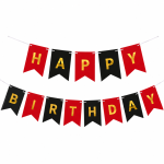 Banner Happy Birthday Ghirlanda Decor Aniversare, Negru - Rosu, 2.5 m x 17 cm, Ropet