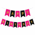 Banner Happy Birthday Ghirlanda Decor Aniversare, Negru - Roz Fucsia, 2.5 m x 17 cm, Ropet