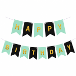 Banner Happy Birthday Ghirlanda Decor Aniversare, Negru - Verde Menta, 2.5 m x 17 cm, Ropet