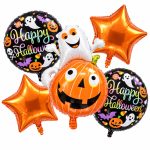 Set 5 Baloane Folie Dovleac cu Fantoma, 45 cm – 86 cm, Pentru Happy Halloween, Ropet