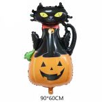 Set 5 Baloane Folie Dovleac cu Pisica, 45 cm – 98 cm, Pentru Halloween, Ropet - imagine 2