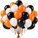 Set 50 Baloane Latex Halloween, Alb, Portocaliu si Negru, 30 cm, Ropet