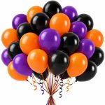 Set 50 Baloane Latex Halloween, Mov, Portocaliu si Negru, 30 cm, Ropet